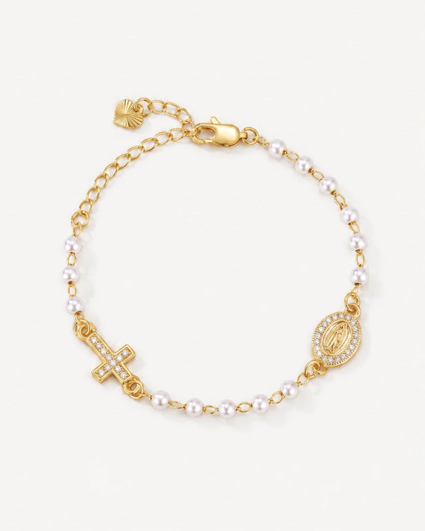 Seraphina Pearl Rosary Cross Bracelet Devotion