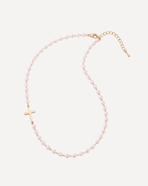 Celestine Cross Pearl Necklace Grace