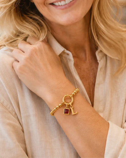Ava Initial Birthstone Bracelet with Beads