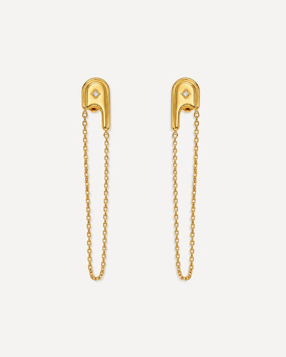Vesper Safety Pin Chain Drop Earrings