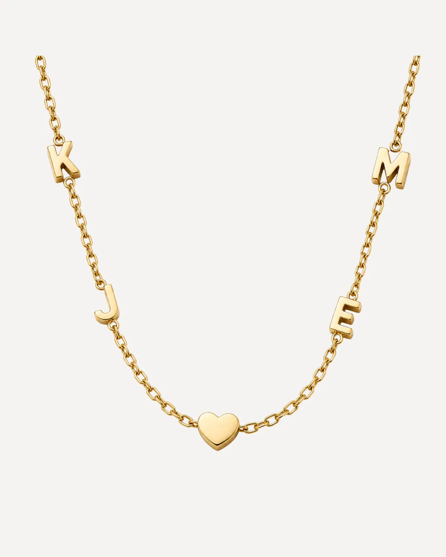 Emma Multi Initial Necklace with Heart Charm