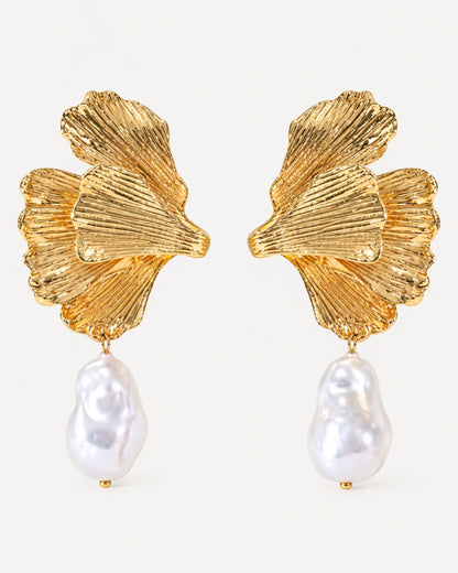 Giselle Sculptural Floral Pearl Drop Earrings Bloom