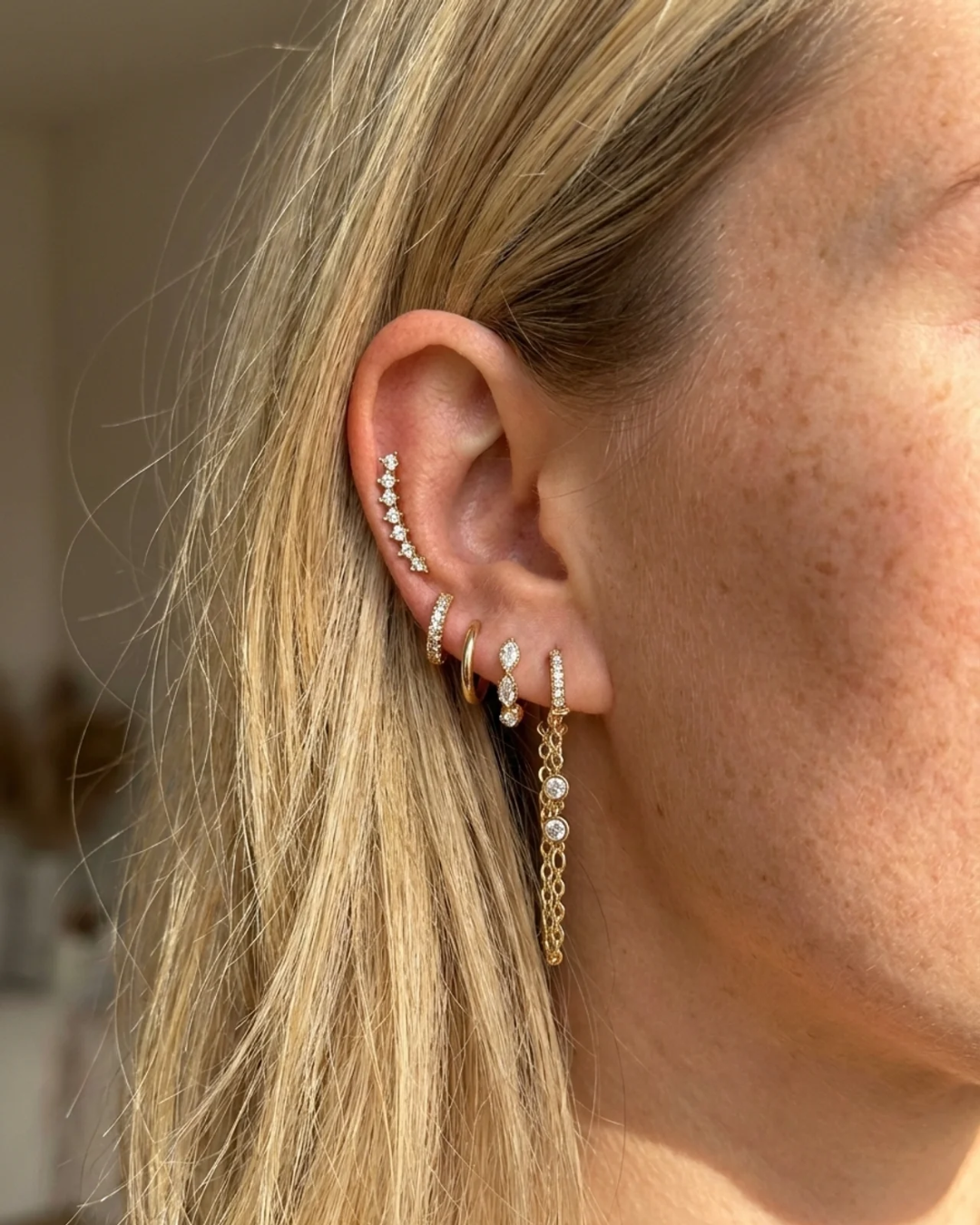 Avelisse Dainty Gold Earrings 5 Piece Stack Set Glow