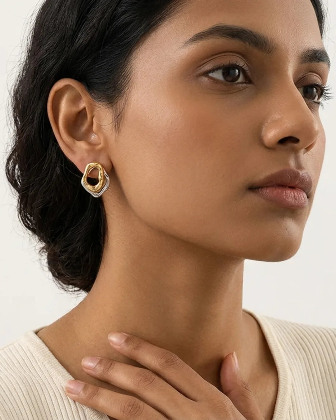 Ophelia  Two Tone Statement Stud Earrings