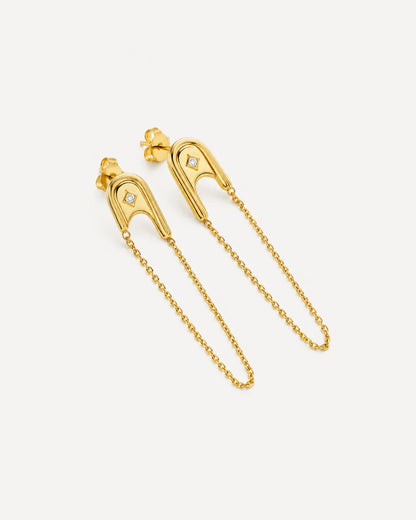 Vesper Safety Pin Chain Drop Earrings