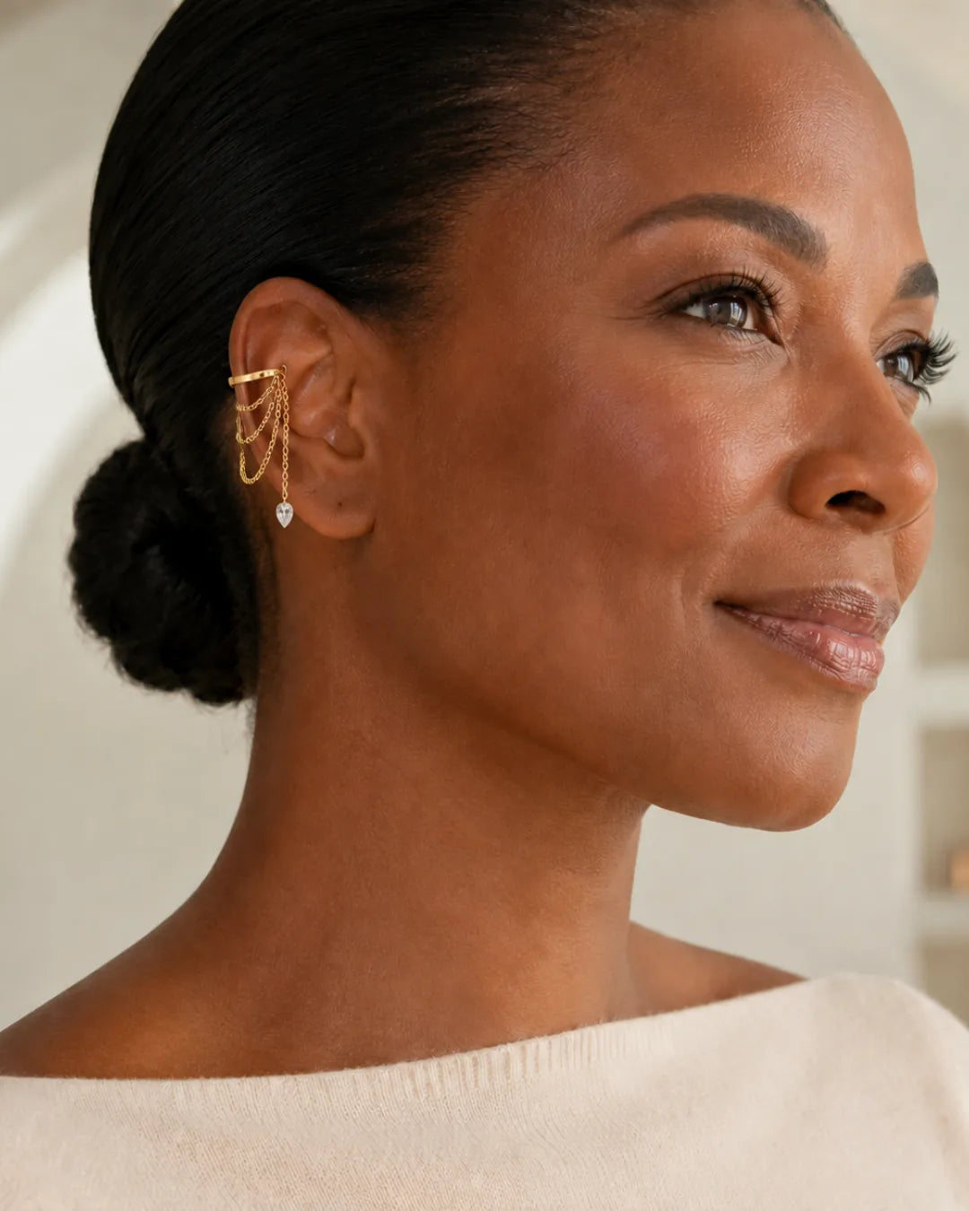 Solenne Crystal Drop Chain Ear Cuff