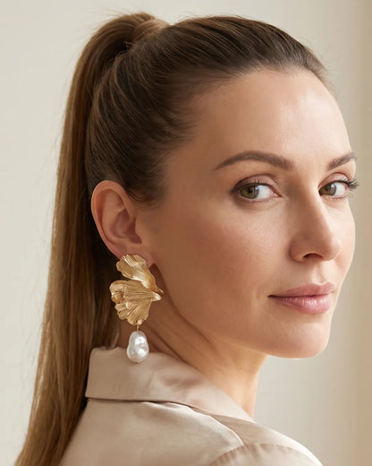 Giselle Sculptural Floral Pearl Drop Earrings Bloom