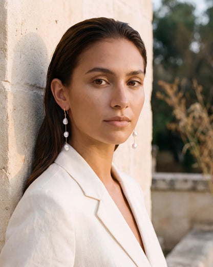 Seraphine Triple Pearl Drop Earrings Elegance