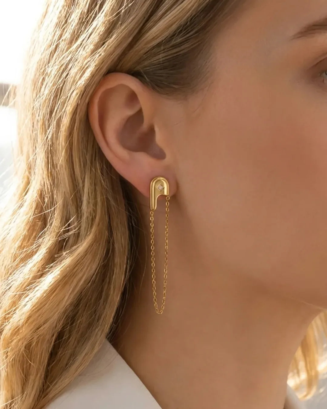 Vesper Safety Pin Chain Drop Earrings