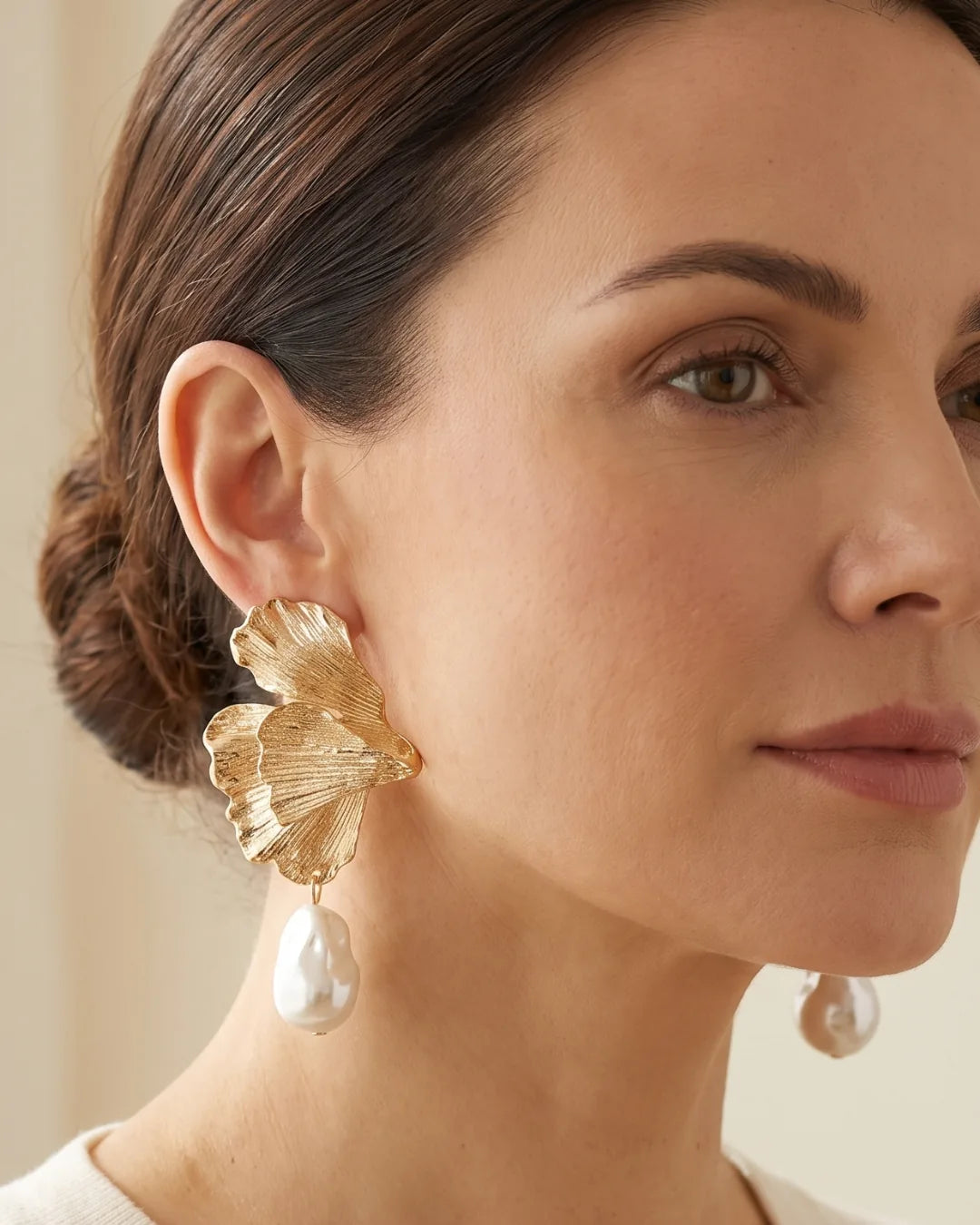 Giselle Sculptural Floral Pearl Drop Earrings Bloom