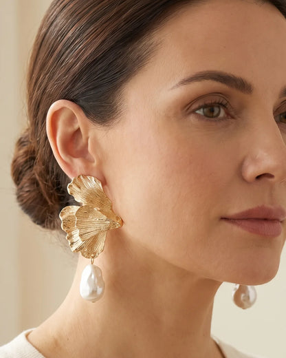 Giselle Sculptural Floral Pearl Drop Earrings Bloom