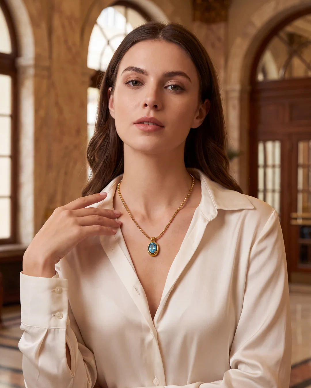 Celestine Oval Birthstone Necklace Radiance