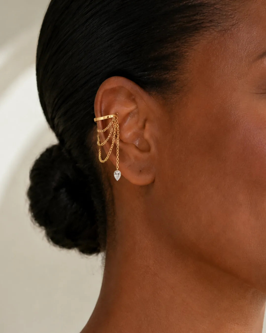 Solenne Crystal Drop Chain Ear Cuff