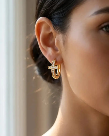 Adelaide Cross Hoop Earrings Faith
