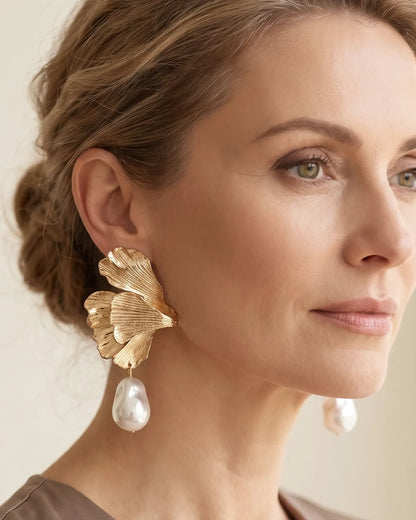 Giselle Sculptural Floral Pearl Drop Earrings Bloom