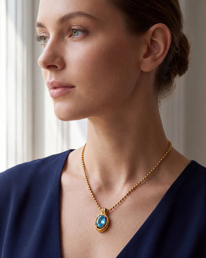 Celestine Oval Birthstone Necklace Radiance