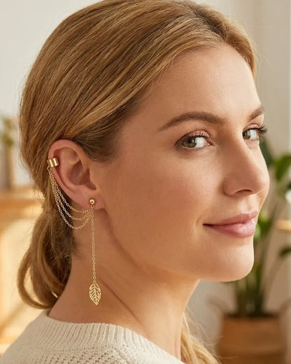 Avielle Leaf Drop Chain Ear Cuff (single ear)