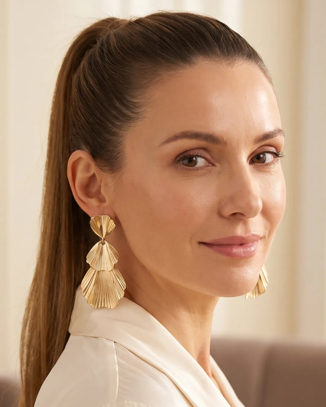 Fiora Cascading Leaf Flower Statement Earrings