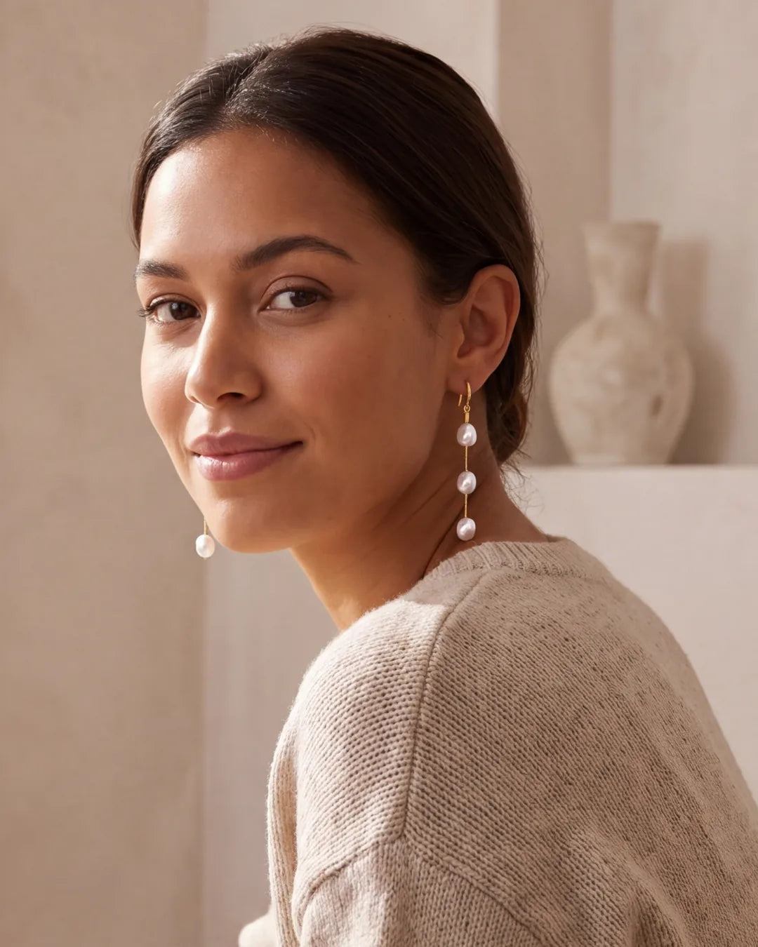 Seraphine Triple Pearl Drop Earrings Elegance