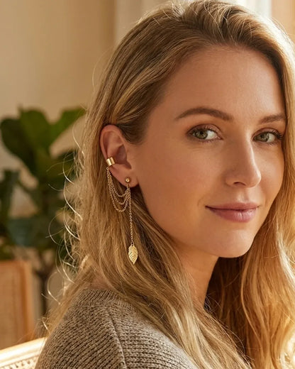 Avielle Leaf Drop Chain Ear Cuff (single ear)