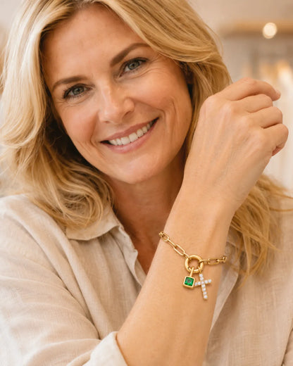 Gemma Cross Charm Bracelet with Birthstone