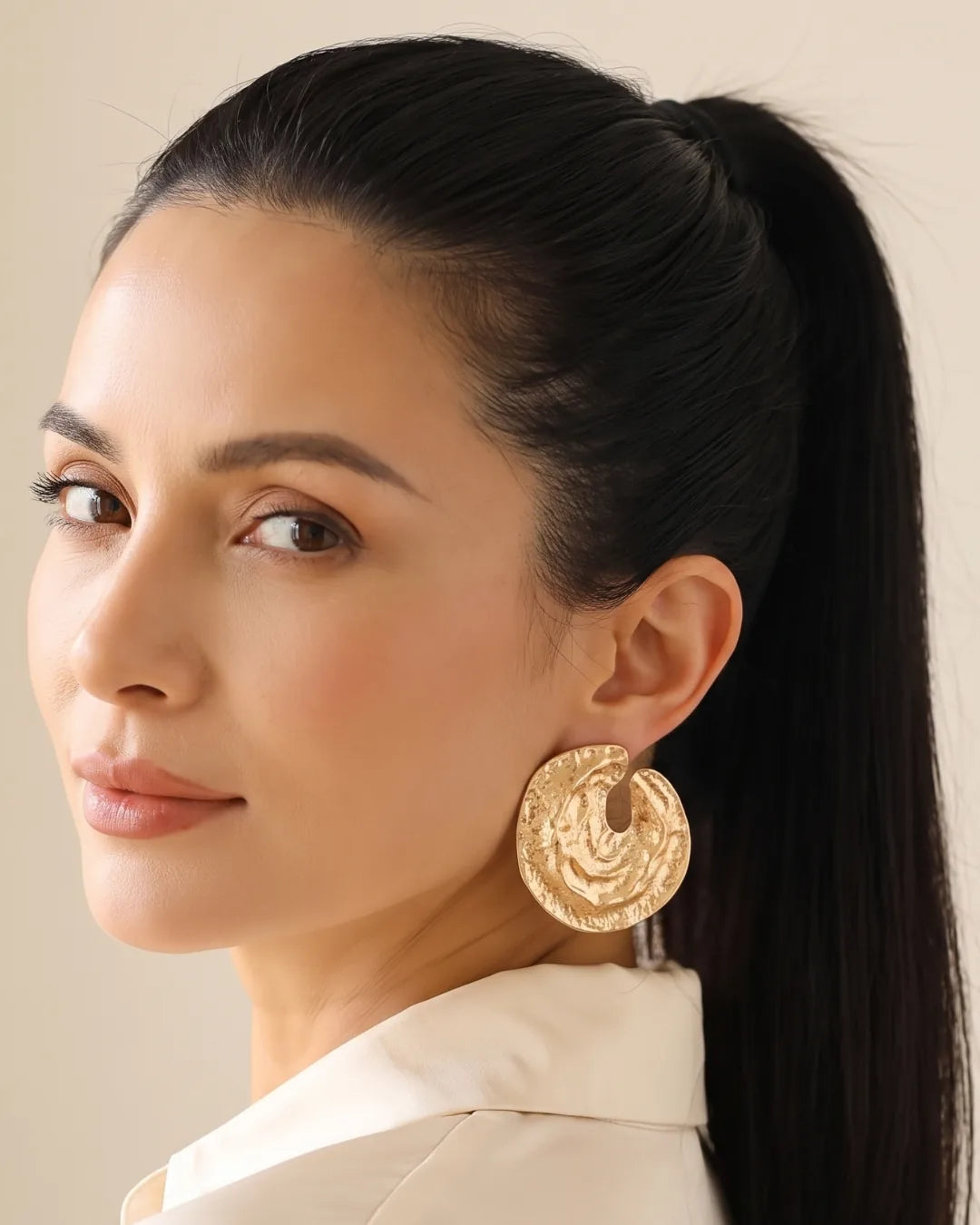 Orlena Textured Disc Statement Earrings Bold