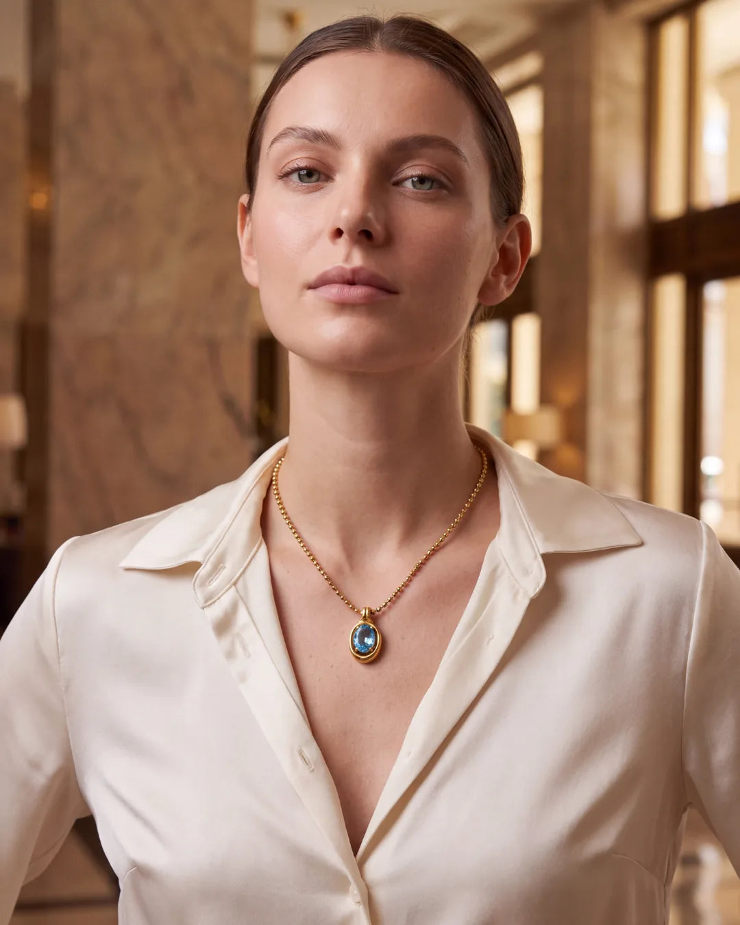 Celestine Oval Birthstone Necklace Radiance