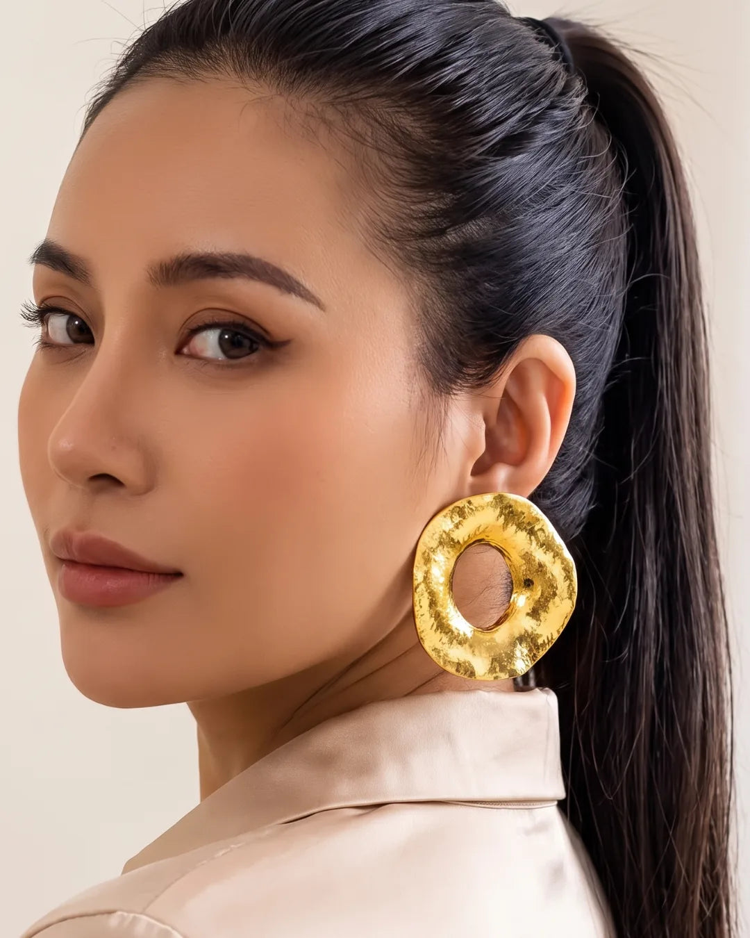 Aurelia Hammered Open Disc Statement Earrings Bold