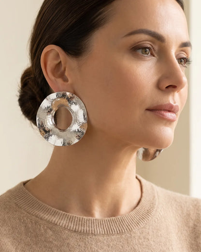 Aurelia Hammered Open Disc Statement Earrings Bold