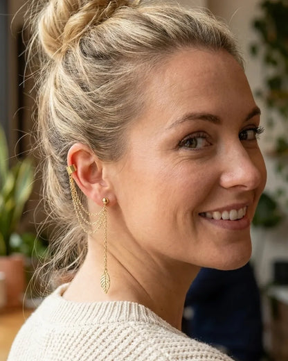 Avielle Leaf Drop Chain Ear Cuff (single ear)