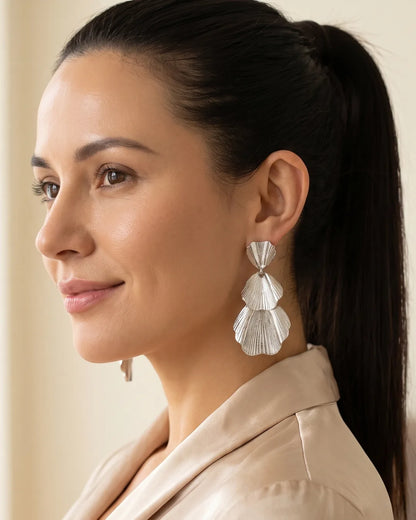 Fiora Cascading Leaf Flower Statement Earrings