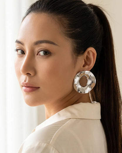 Aurelia Hammered Open Disc Statement Earrings Bold