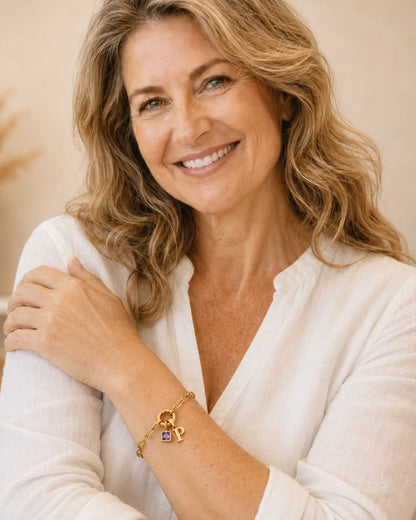 Jane Initial Birthstone Bracelet with Paperclip Chain
